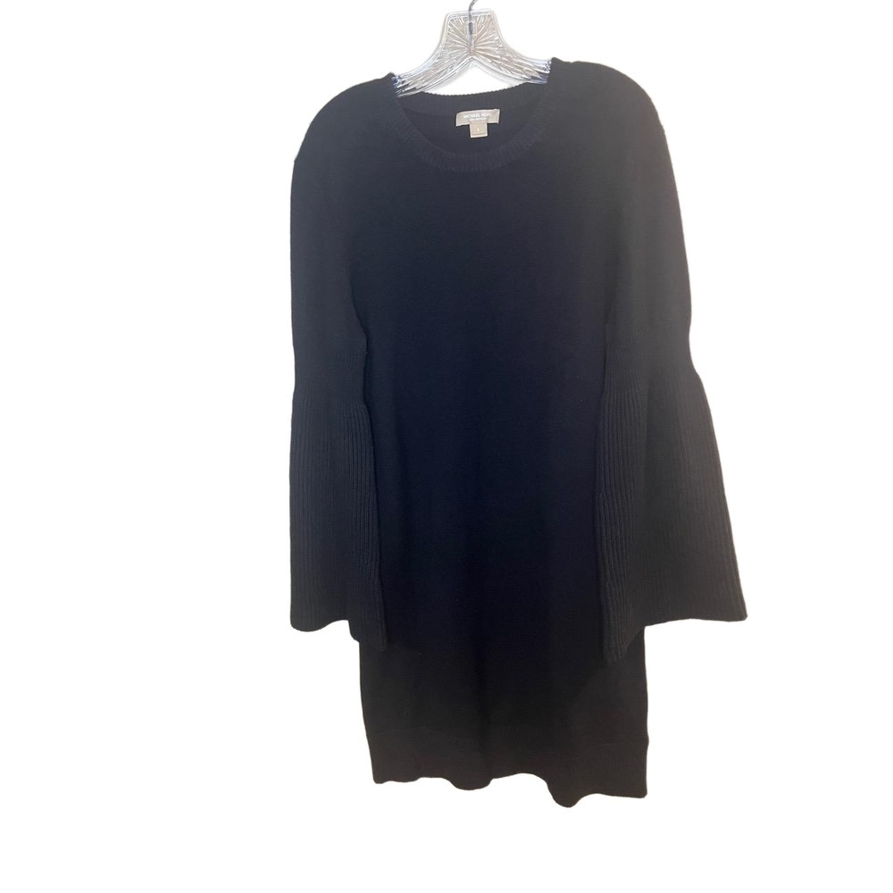Michael Kors Collection Cashmere Sweater Dress Size L Black Knit Bell Sleeve